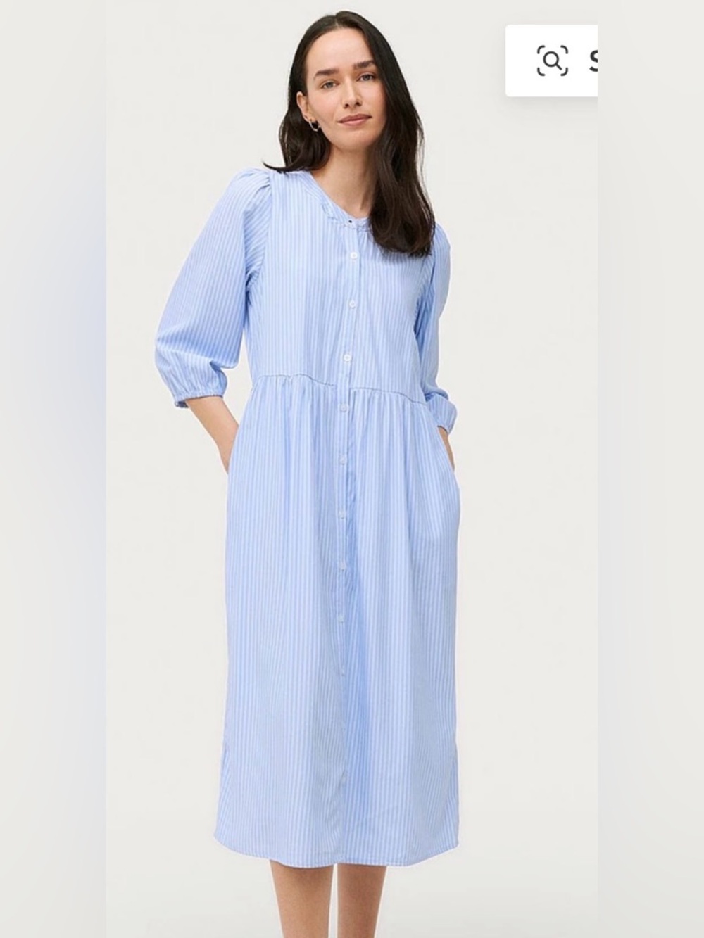 Blue Stripe Midi Dress Puff Sleeve Cotton Blend Size 36 Small - Picture 2 of 10